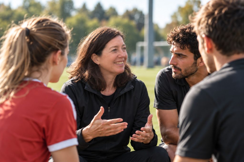 Bärbel Schmidt als Mediatorin im Gespräch mit Sporttreibenden